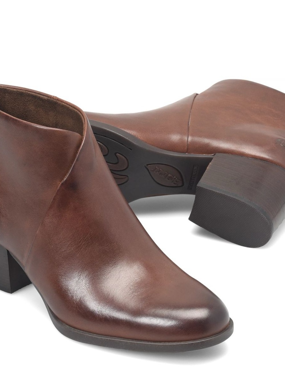 Born KALIE Brown Leather Ankle Booties with Block Heel